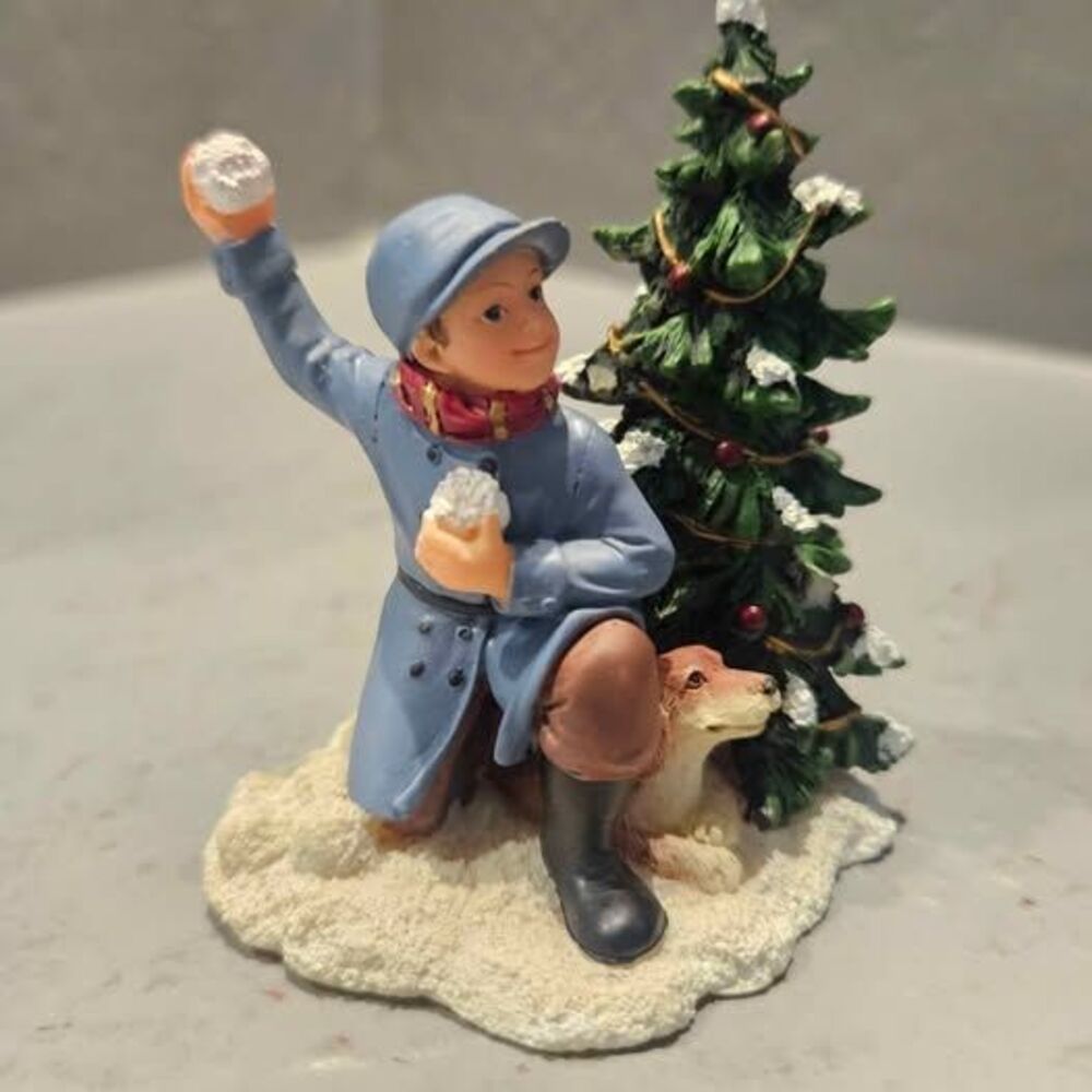 Mervyns Village Square 2006 Christmas Figurine Boy with Dog and Tree